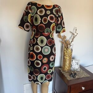 Hoss Intropia  NWT Silk Elegant Multicolor Patterned Dress. Ptp 17” length 37”